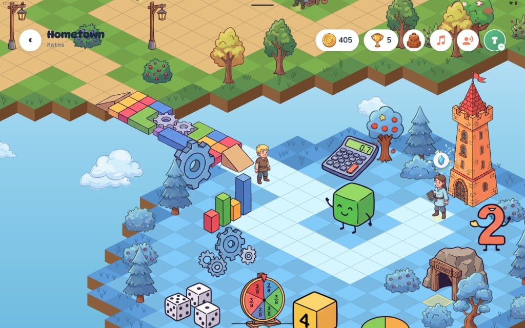 Hometown in Maths — walk the island, meet characters, and step into topic quests