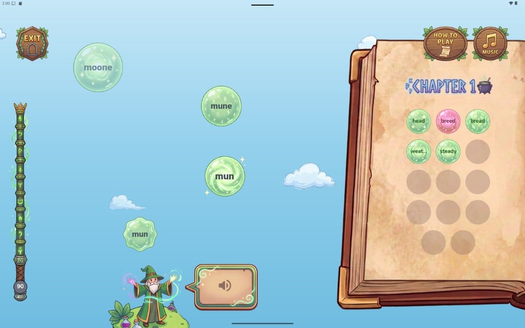 Spell Book Chapter 1 — catch spelling words in bubbles and fill the spell book on the tablet